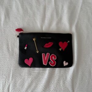 Victoria's Secret Black Zip Pouch with Red and Gold Details